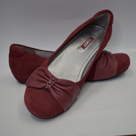 ECCO‎ BURGUNDY SUEDE FLATS SHOES SZ EUR 39 US 8 - Picture 1 of 11